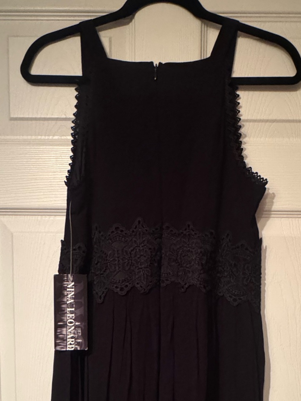 NWT Nina Leonard Sz Medium Black Sleeveless Lace-Waist/Trim V-Neck Maxi Dress - Picture 11 of 13